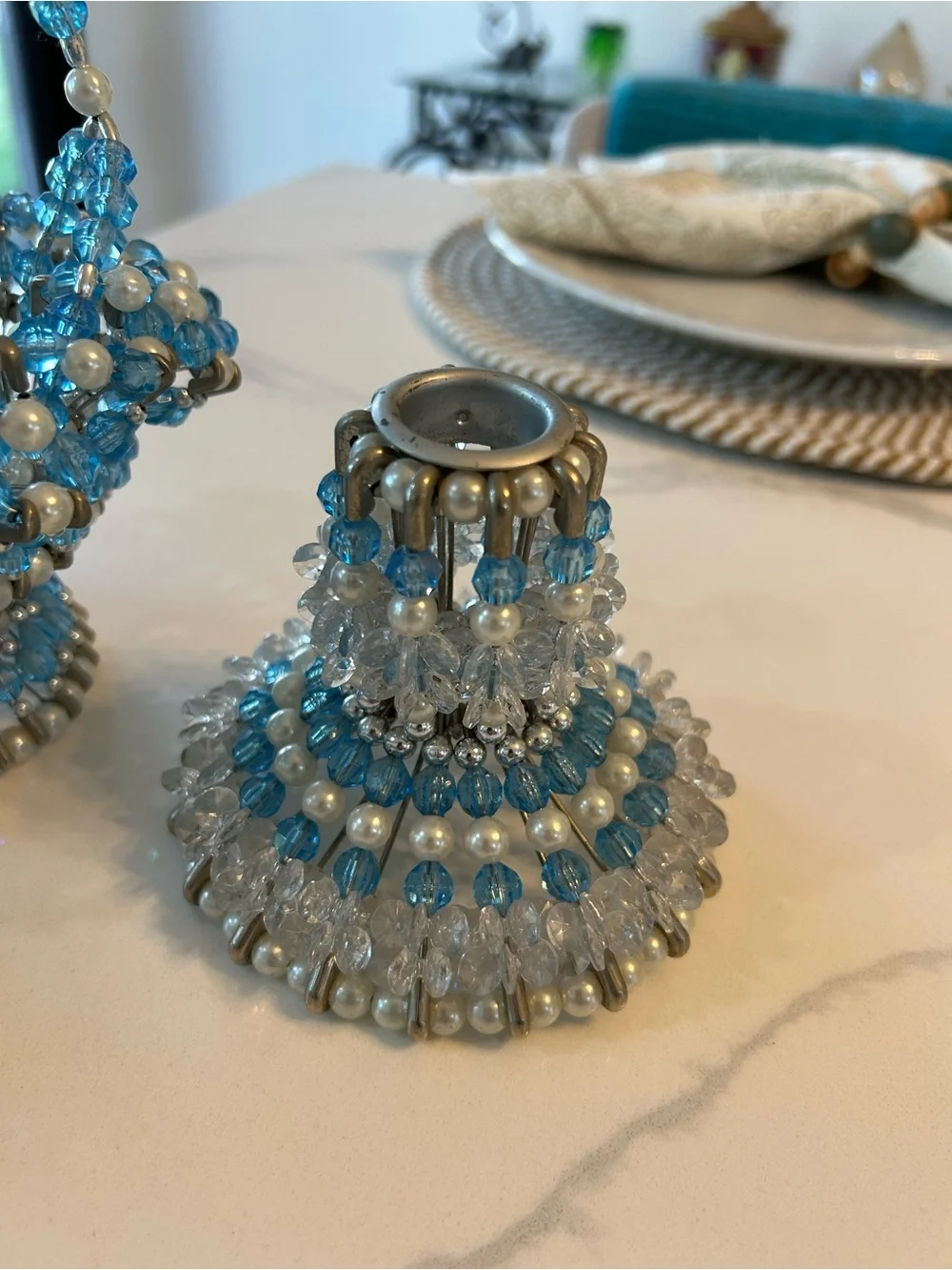 Handcrafted Beaded Blue Basket Safety Pins Lot of 3